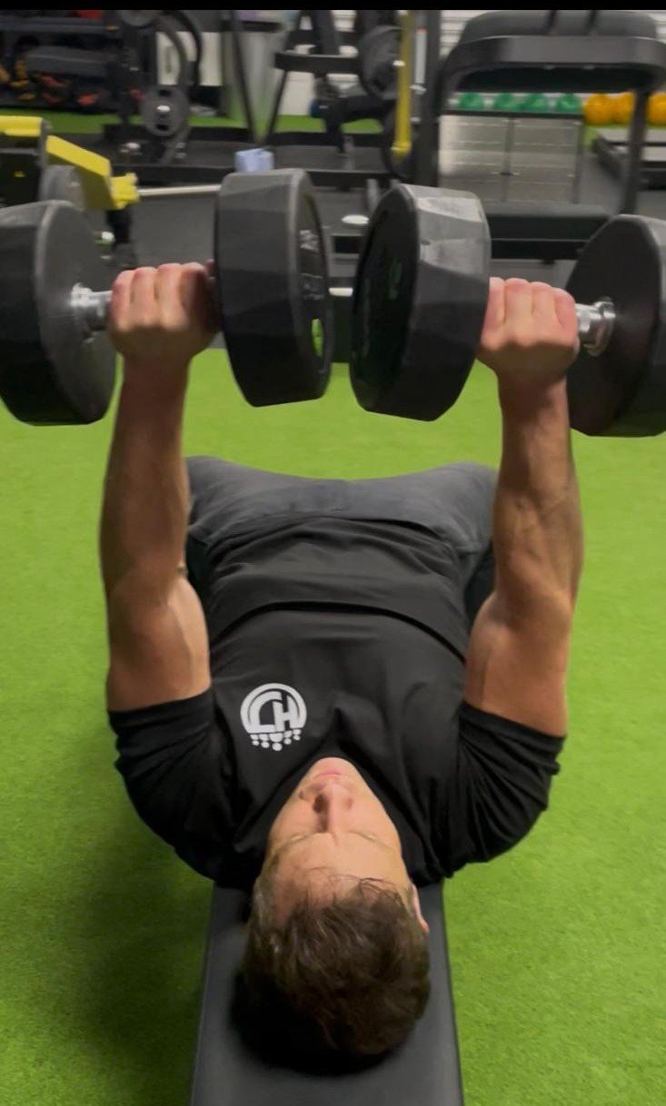Dumbbell chest press demonstrating the push movement pattern